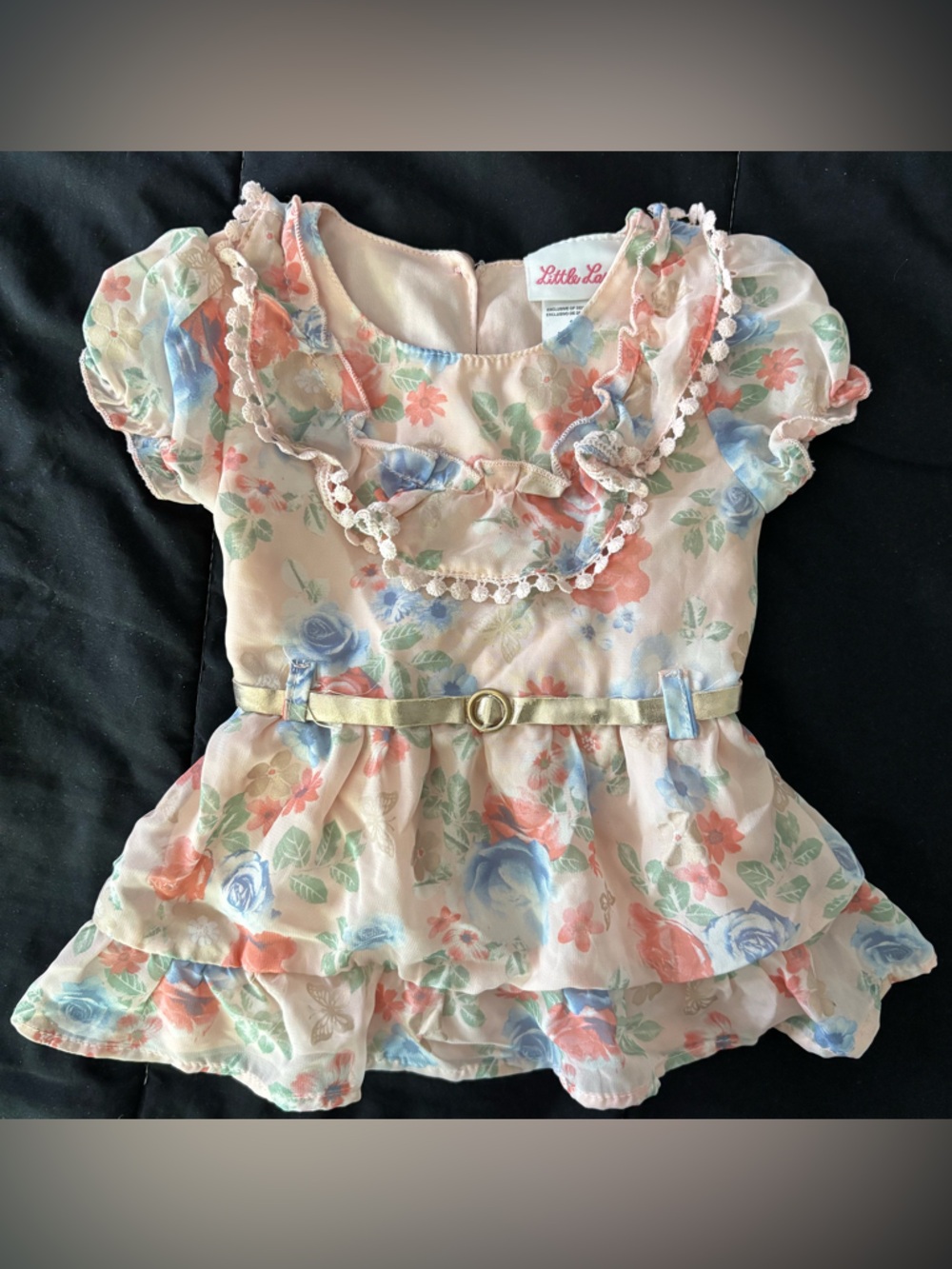 Little Lass Pink Floral Dress with Pastel Accents